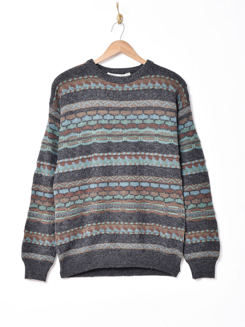 立体編み 総柄セーター