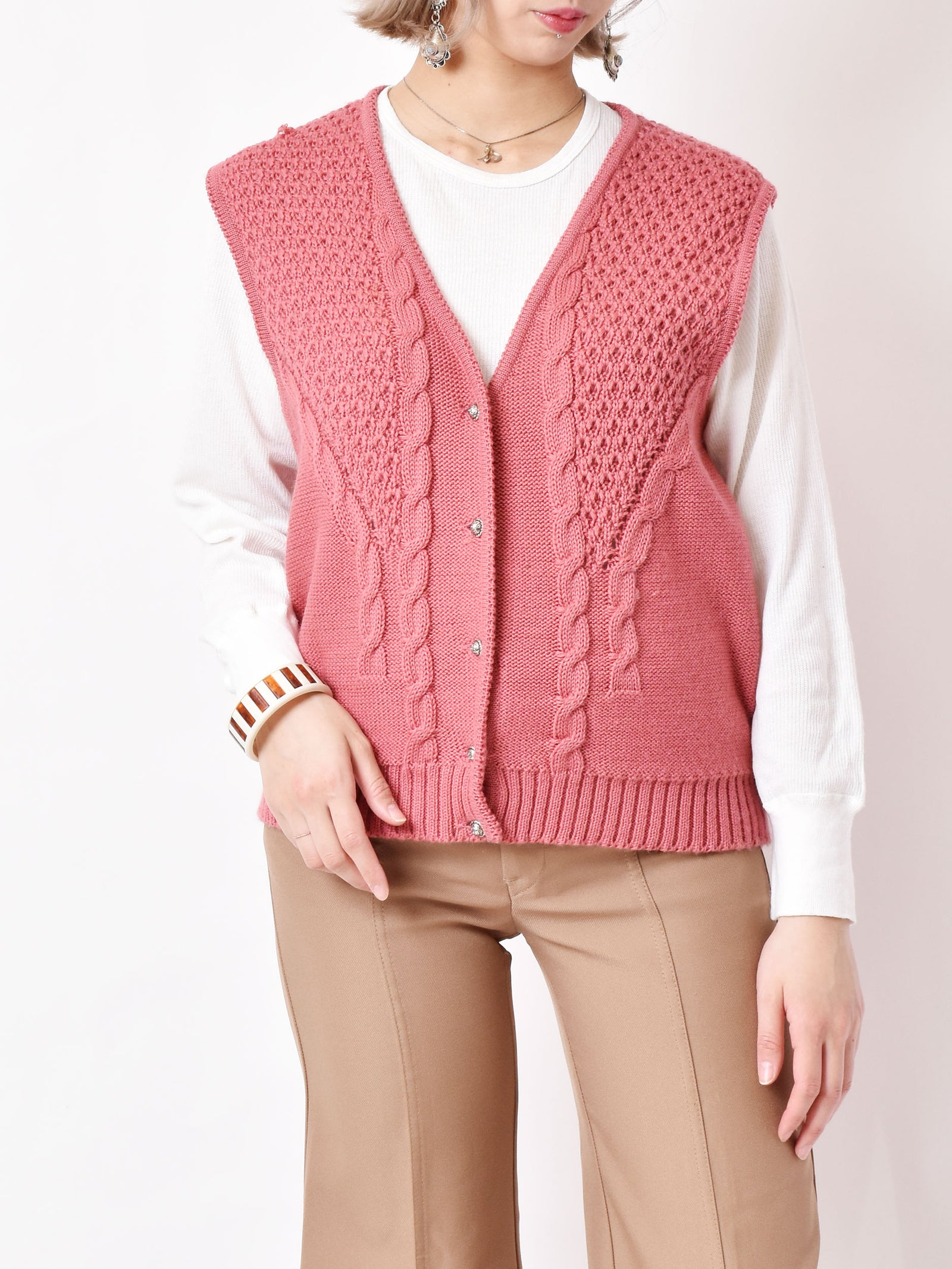 チロルデザイン ニットベスト ピンク – 古着屋Top of the Hillのネット