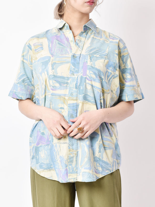 ニュアンスデザイン 総柄シャツ ブルー×イエロー