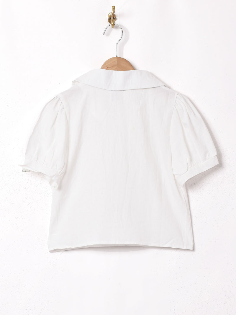 Elcamino マーガレット刺繍 半袖ブラウス