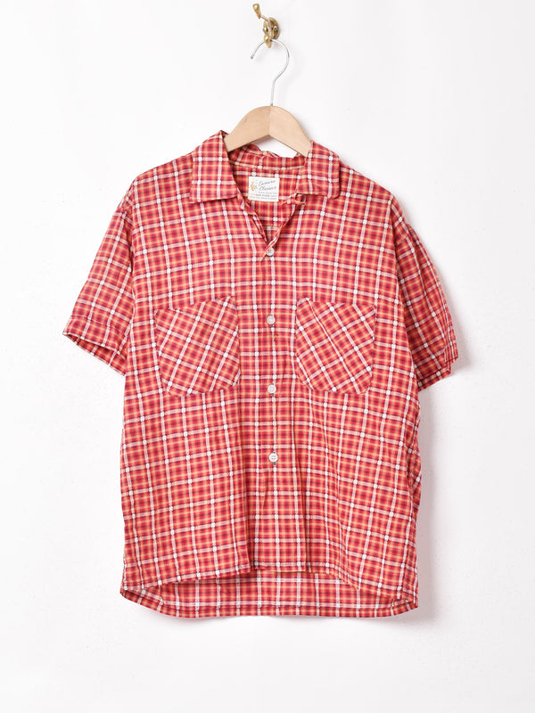 60's〜70's チェック柄 オープンカラー半袖シャツ