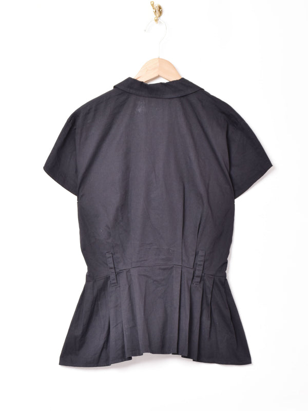 イタリア製 ペプラムヘム オープンカラー 半袖シャツ