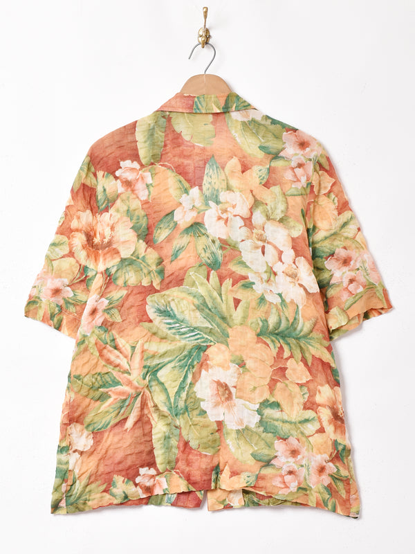 フランス製 花柄 半袖 オープンカラーシャツ