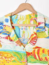 ハワイ製 総柄 マルチカラー 半袖 オープンカラーシャツ