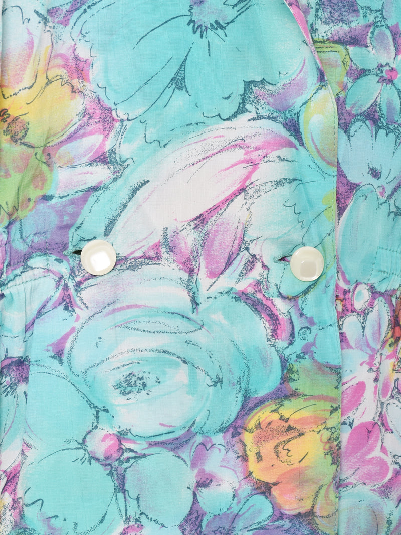 カシュクールデザイン 花柄 半袖シャツ