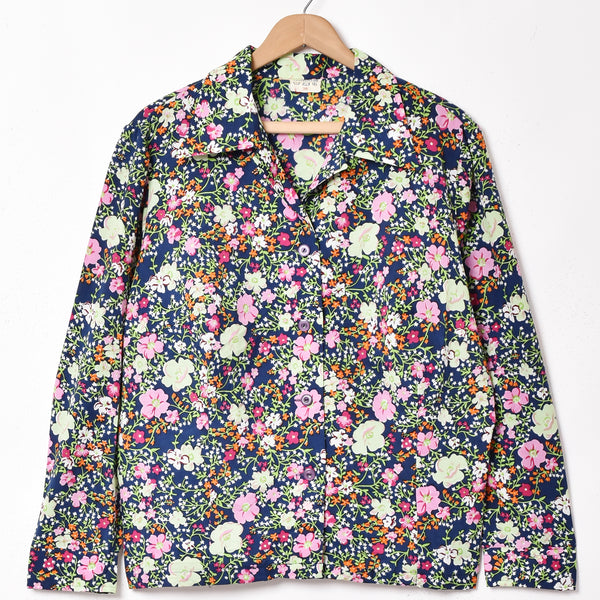 BAGUTTA 長袖シャツ ネイビー 花柄　結婚式 オケージョン 柄シャツ BAGUTTA - BAGUTTA 長袖シャツ ネイビー 花柄 結婚式