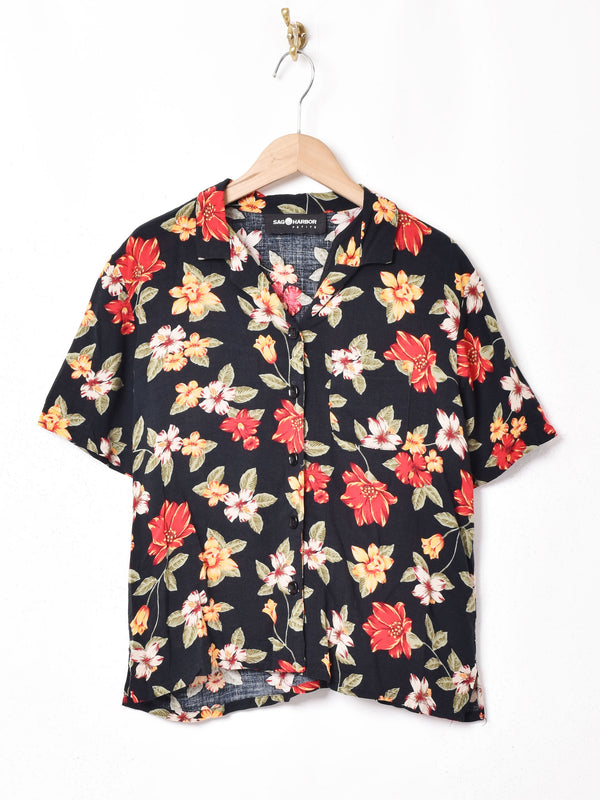 花柄 オープンカラー 半袖シャツ