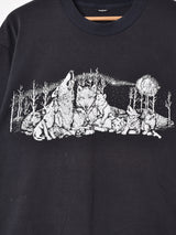 オオカミ モノトーン プリントTシャツ
