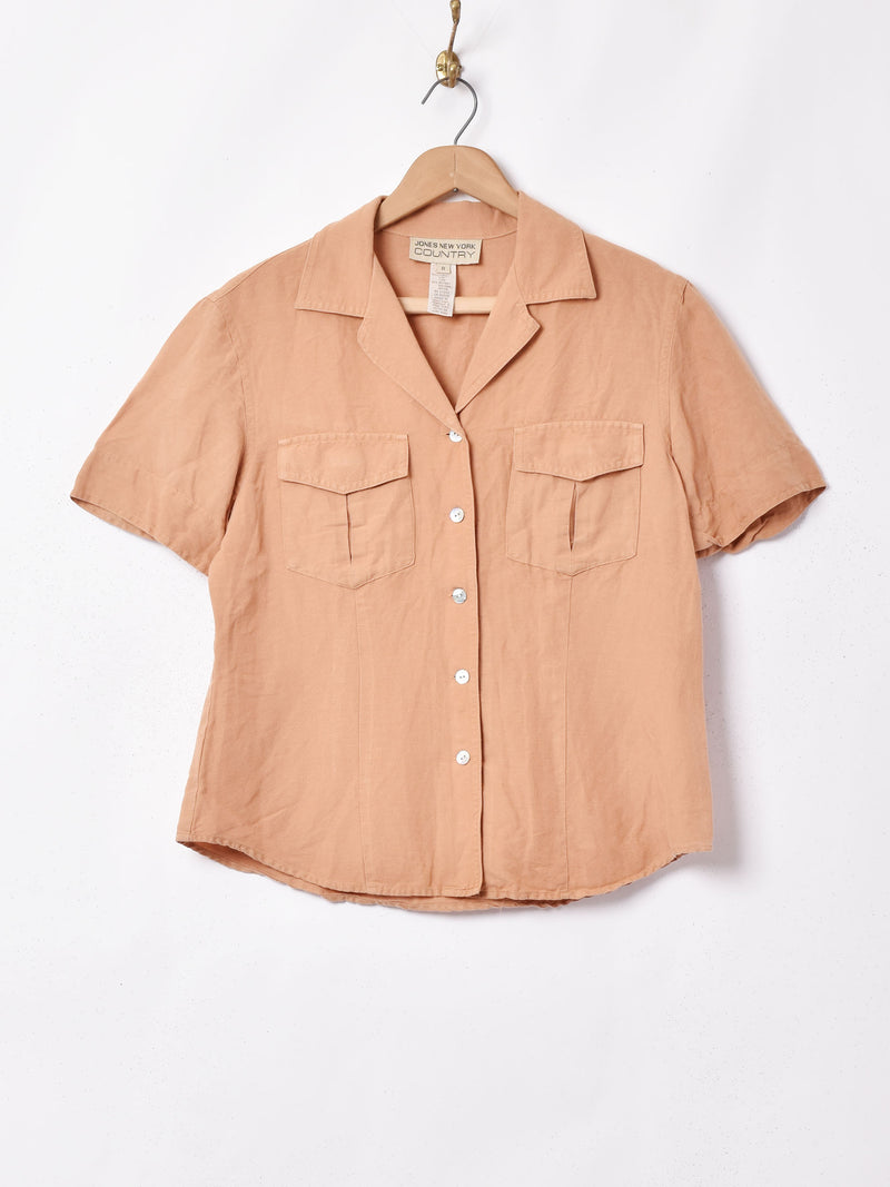 リネンミックス オープンカラー半袖シャツ
