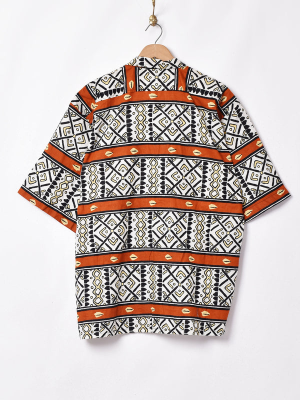 アフリカンバティック オープンカラー半袖シャツ