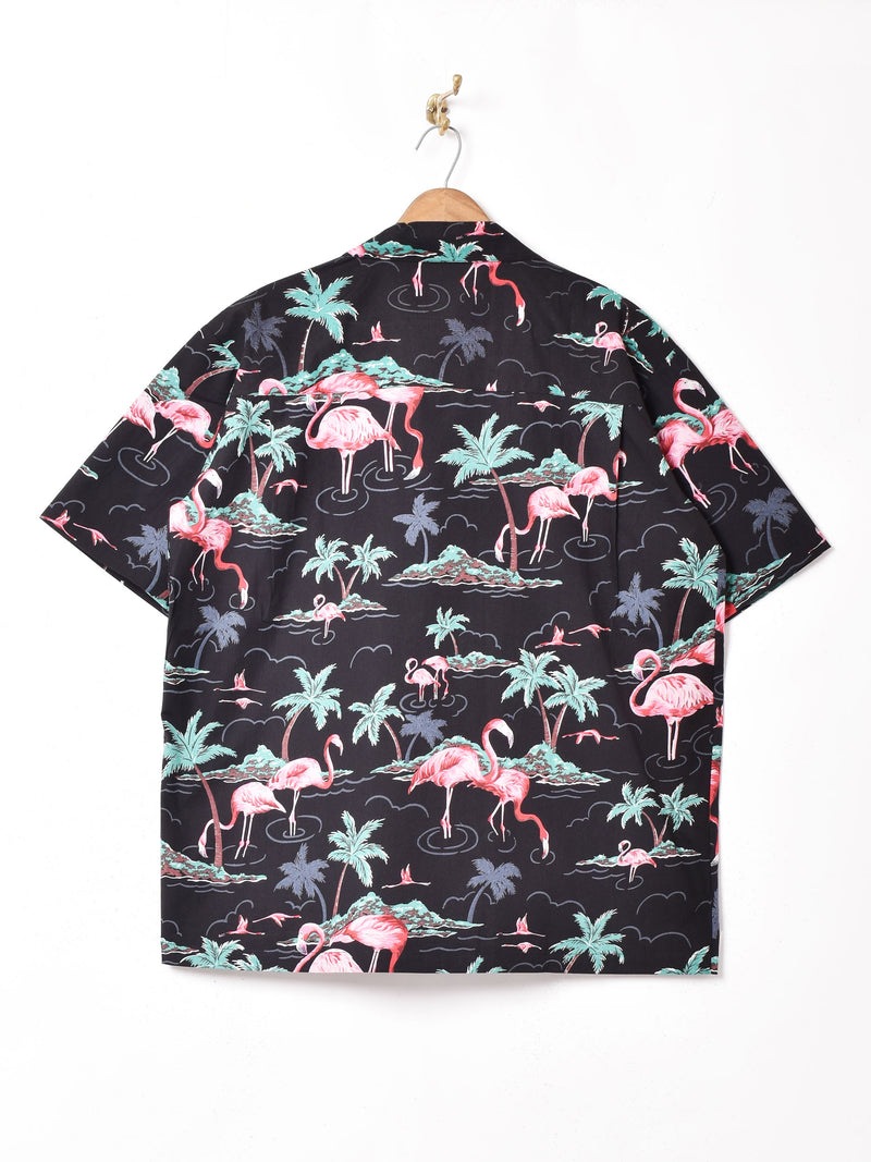 Backers フラミンゴ柄 半袖 オープンカラーシャツ