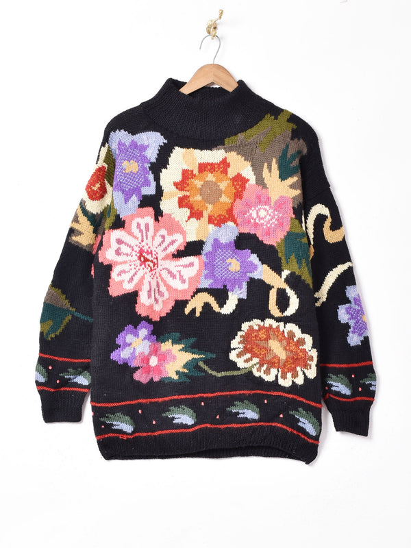 花柄 ハイネックウールセーター