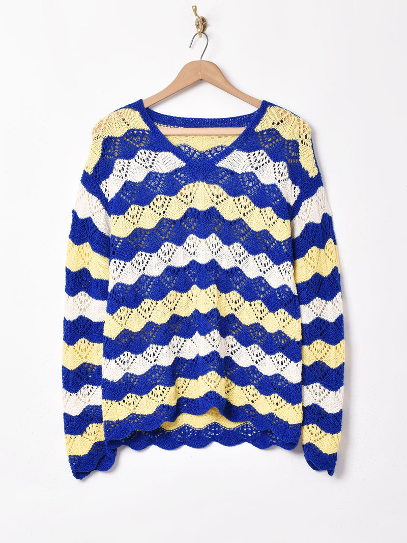 ウェーブデザイン 長袖 クロシェトップス