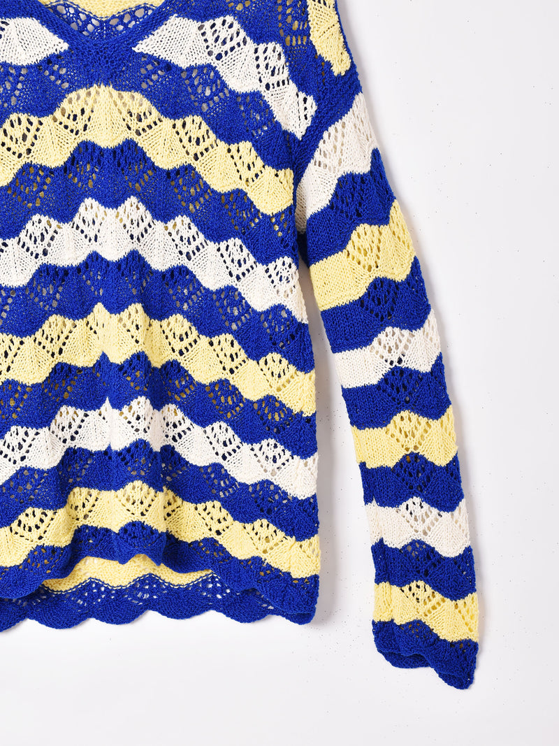 ウェーブデザイン 長袖 クロシェトップス