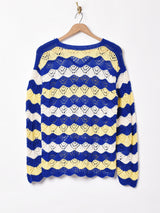 ウェーブデザイン 長袖 クロシェトップス