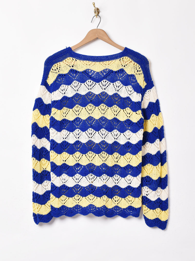 ウェーブデザイン 長袖 クロシェトップス