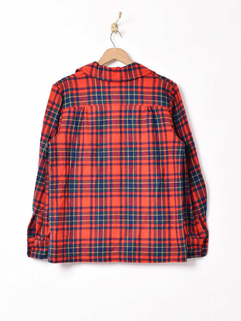 70’s チェック ウール オープンカラーシャツジャケット