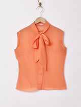 ノースリーブ ボウタイ シアーブラウス
