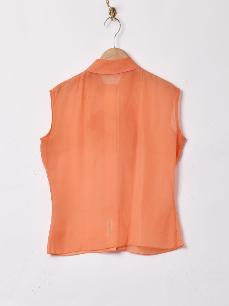 ノースリーブ ボウタイ シアーブラウス