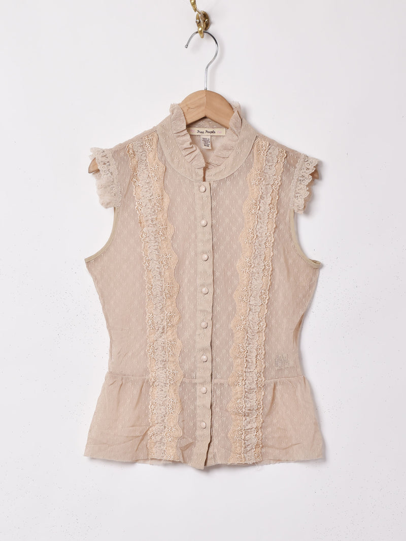 Free People 総レース スリーブレスブラウス