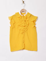 チェック柄 フリル スリーブレスブラウス