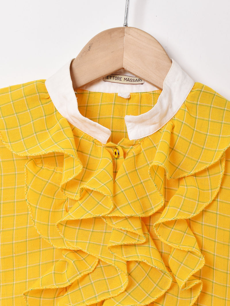 チェック柄 フリル スリーブレスブラウス