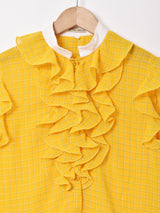 チェック柄 フリル スリーブレスブラウス