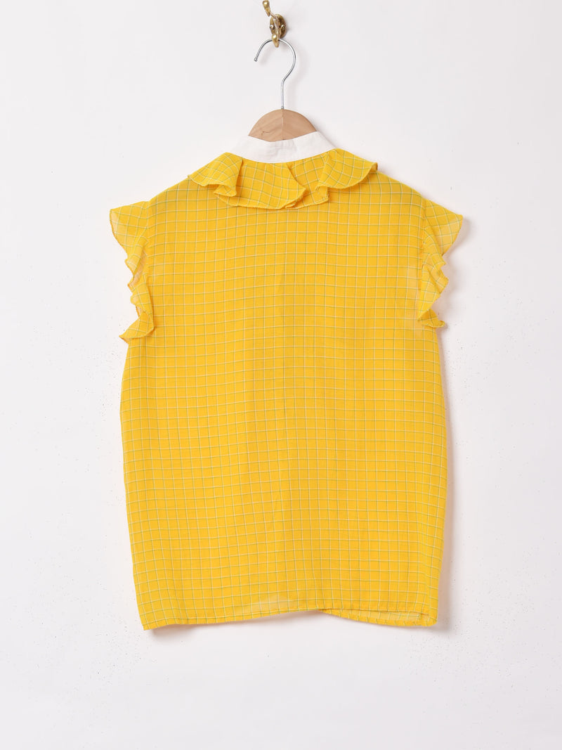 チェック柄 フリル スリーブレスブラウス