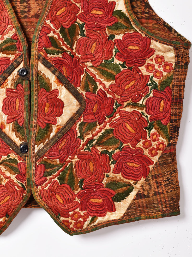 花刺繍 織りベスト
