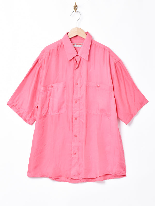 半袖シルクシャツ ピンク
