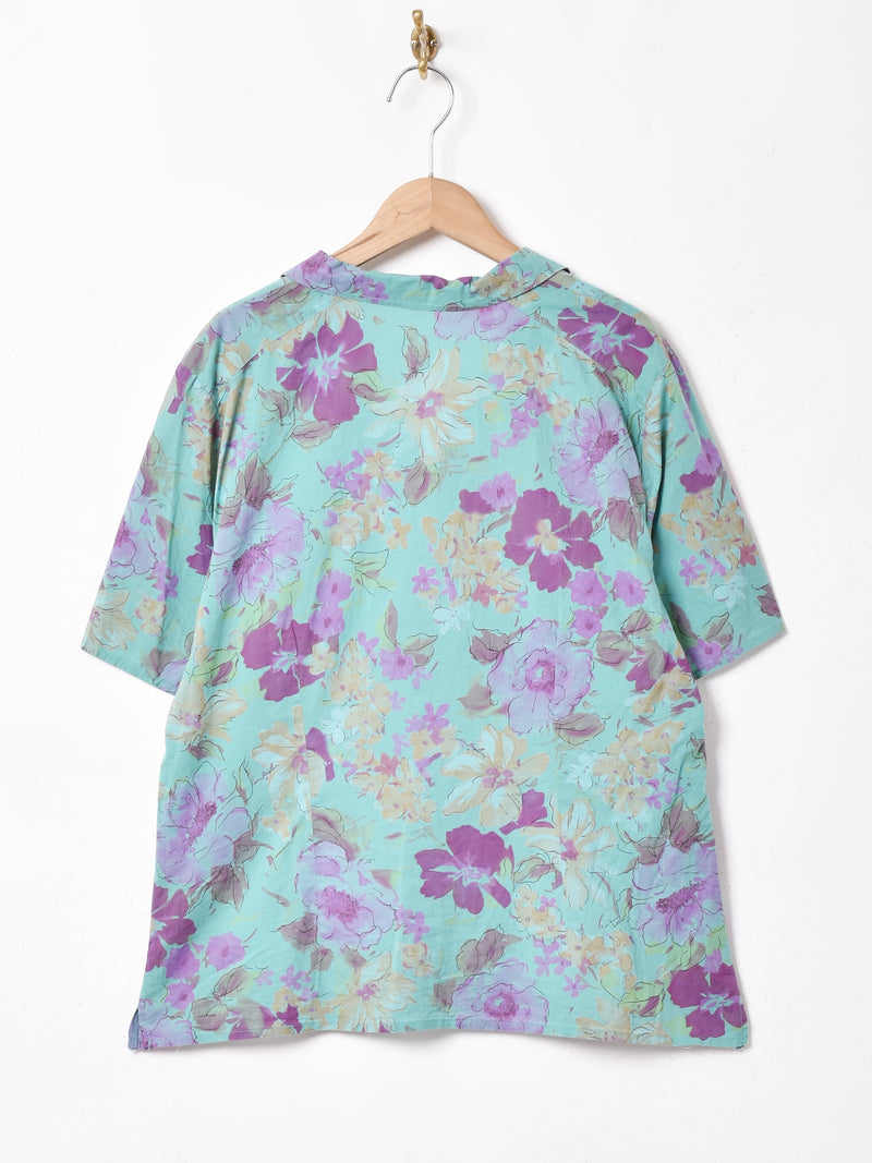花柄 半袖 オープンカラーシャツ
