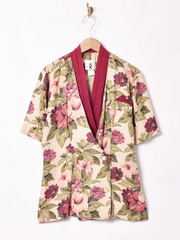花柄 レイヤード風デザイン 半袖シャツ
