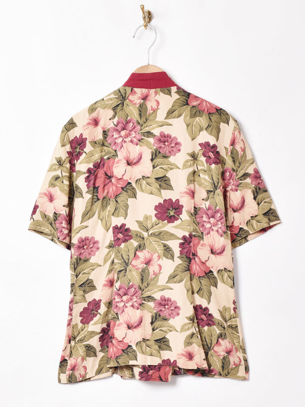 花柄 レイヤード風デザイン 半袖シャツ