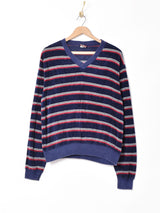 アメリカ製 ボーダー Vネックベロアトップス