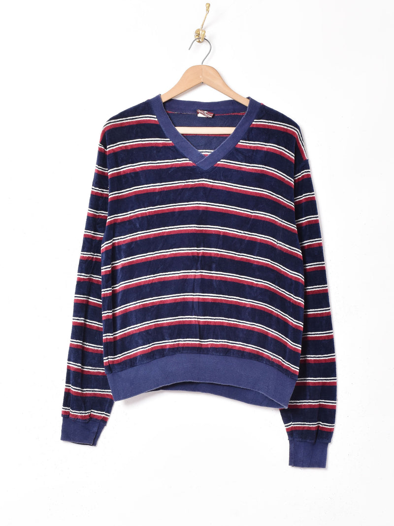 アメリカ製 ボーダー Vネックベロアトップス