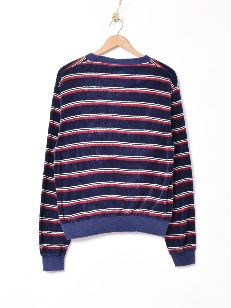 アメリカ製 ボーダー Vネックベロアトップス