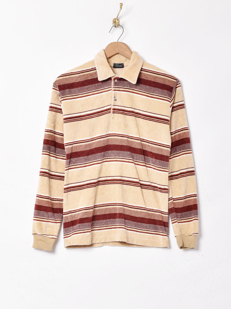 アメリカ製 ボーダ— 襟付きベロアトップス