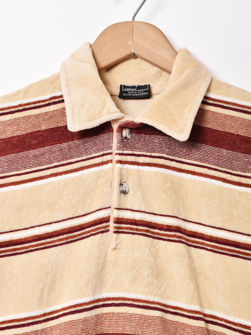 アメリカ製 ボーダ— 襟付きベロアトップス