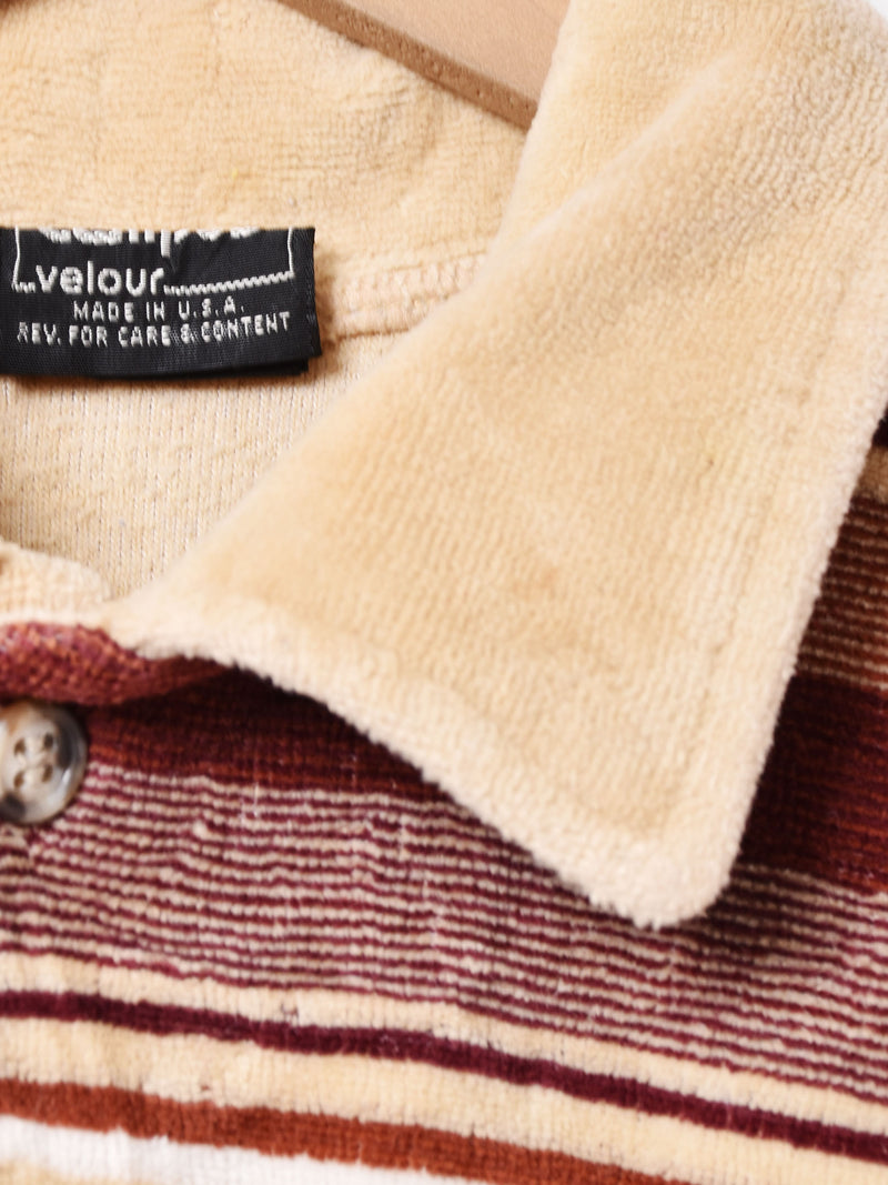 アメリカ製 ボーダ— 襟付きベロアトップス