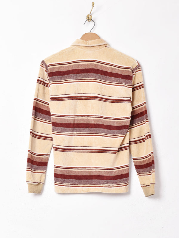 アメリカ製 ボーダ— 襟付きベロアトップス