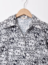 オープンカラー 幾何学模様 長袖シャツ