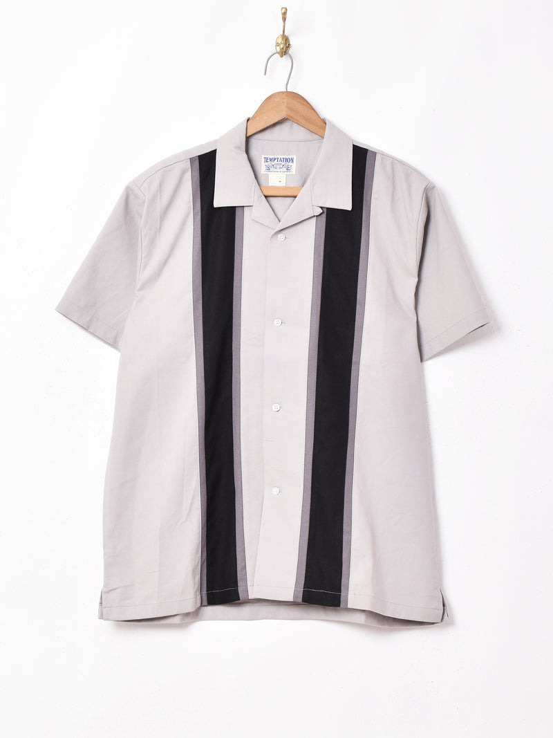 【3色展開】TEMPTATIONラインデザイン オープンカラー 半袖シャツ