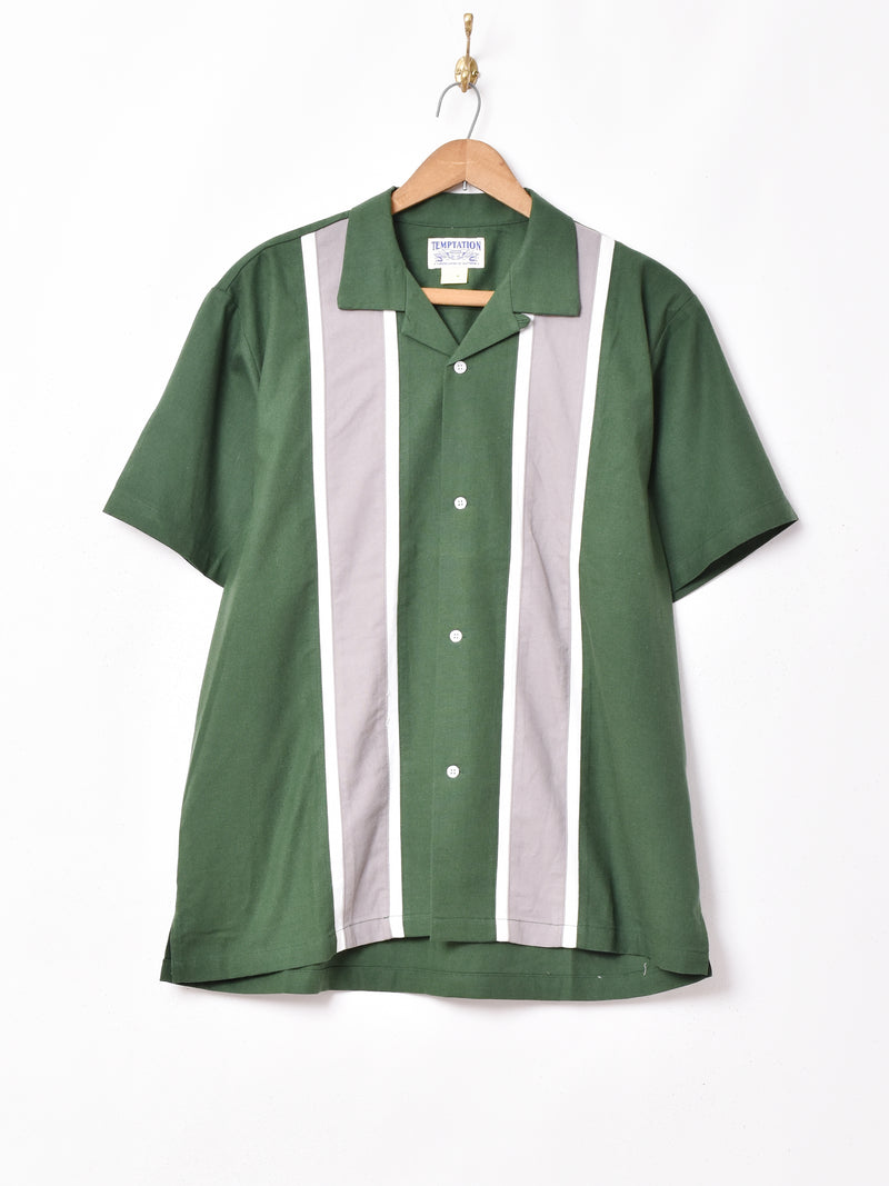 【3色展開】TEMPTATIONラインデザイン オープンカラー 半袖シャツ