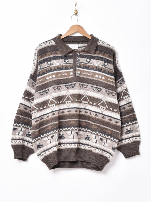 イタリア製 襟付き総柄ニット