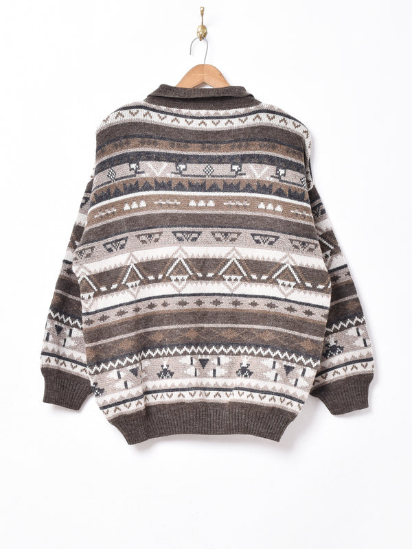 イタリア製 襟付き総柄ニット