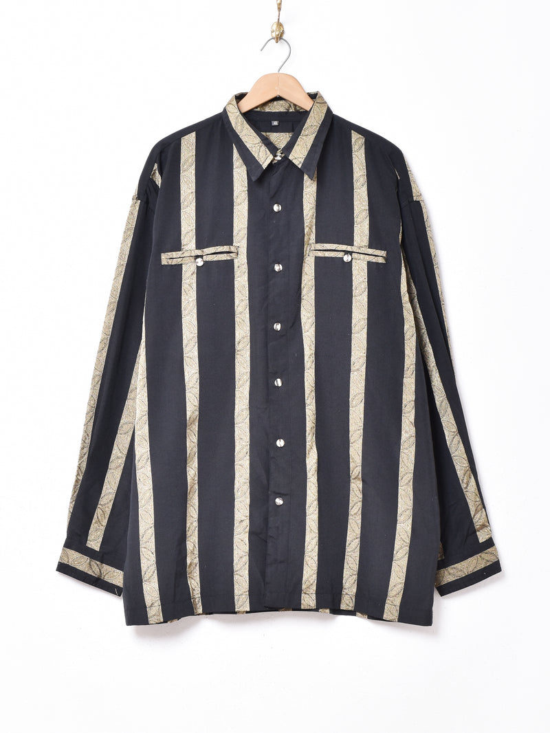 織りストライプ柄 長袖シャツ