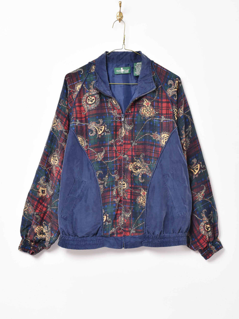 袖丈→59cmレトロ　vintage キルティングブルゾン　紫　シルク　ジャケット