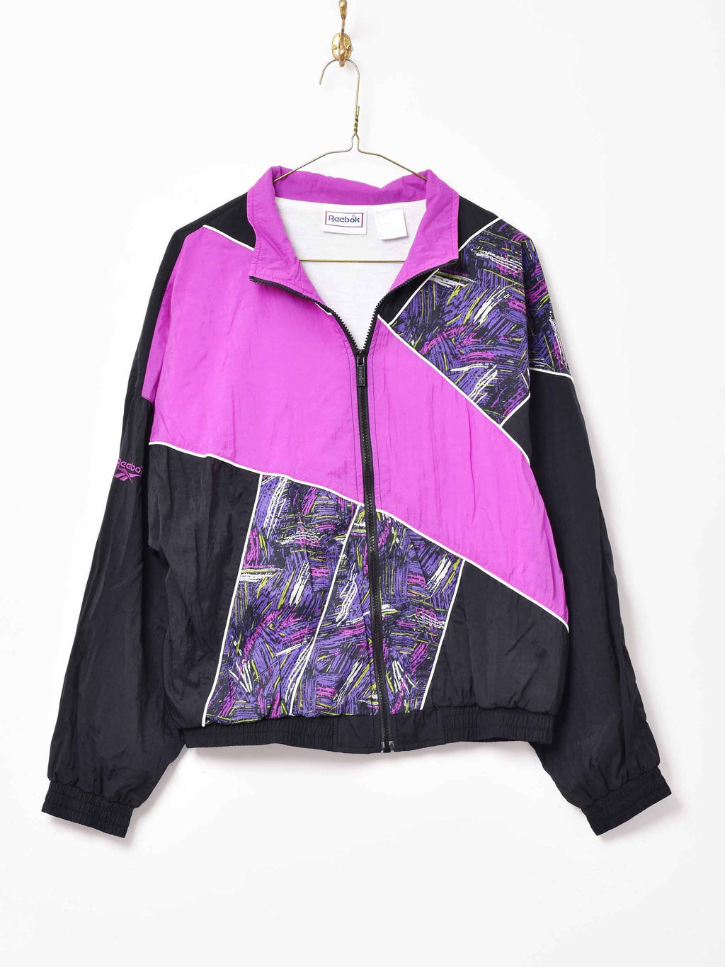 Reebok ヴィンテージ ナイロンジャケット Lサイズ ブラック×パープル Reebok ヴィンテージ ナイロンジャケット Lサイズ ブラック×パープル